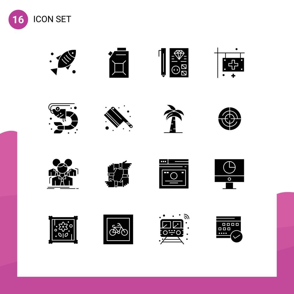 Pictogram Set of 16 Simple Solid Glyphs of fish health develop flag care Editable Vector Design Elements