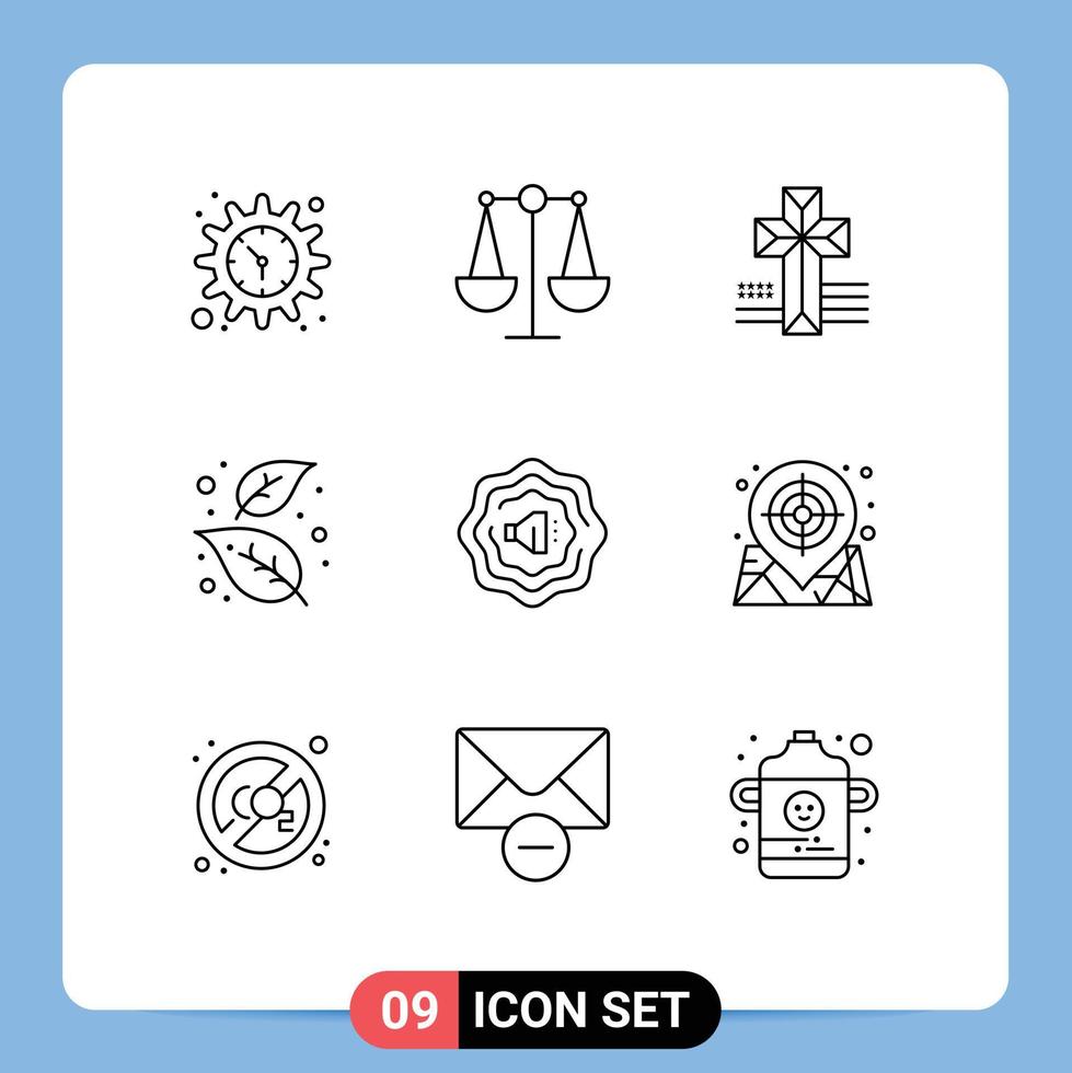 9 Creative Icons Modern Signs and Symbols of location accustic cross tree leaf Editable Vector Design Elements