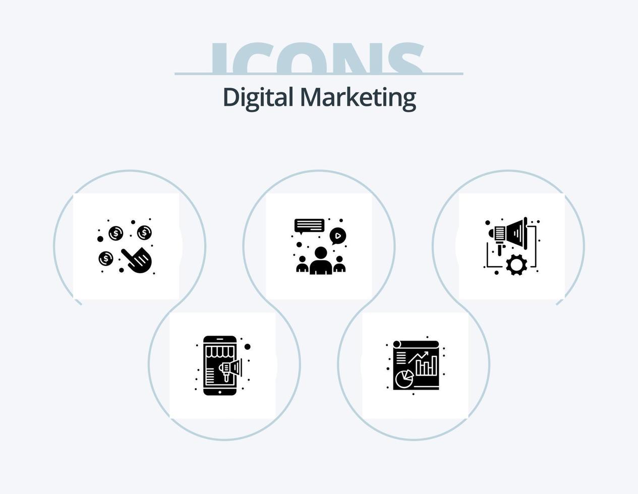 Digital Marketing Glyph Icon Pack 5 Icon Design. marketing. automation. pay. team. group vector