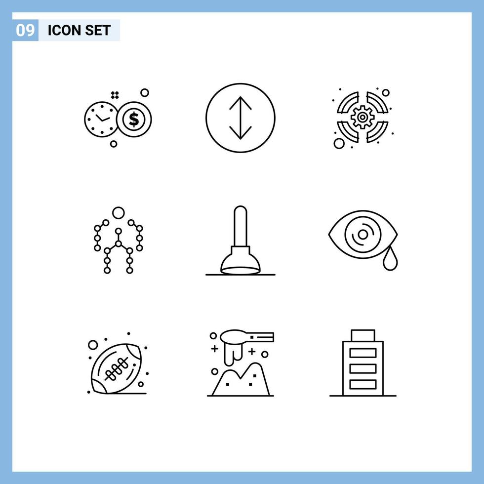 9 Universal Outline Signs Symbols of drops toilet support team plunger human Editable Vector Design Elements