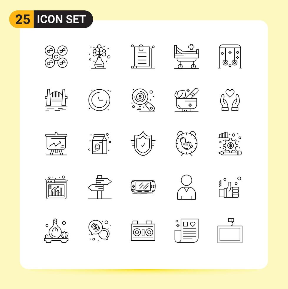 Mobile Interface Line Set of 25 Pictograms of park medical attachment hospital website Editable Vector Design Elements