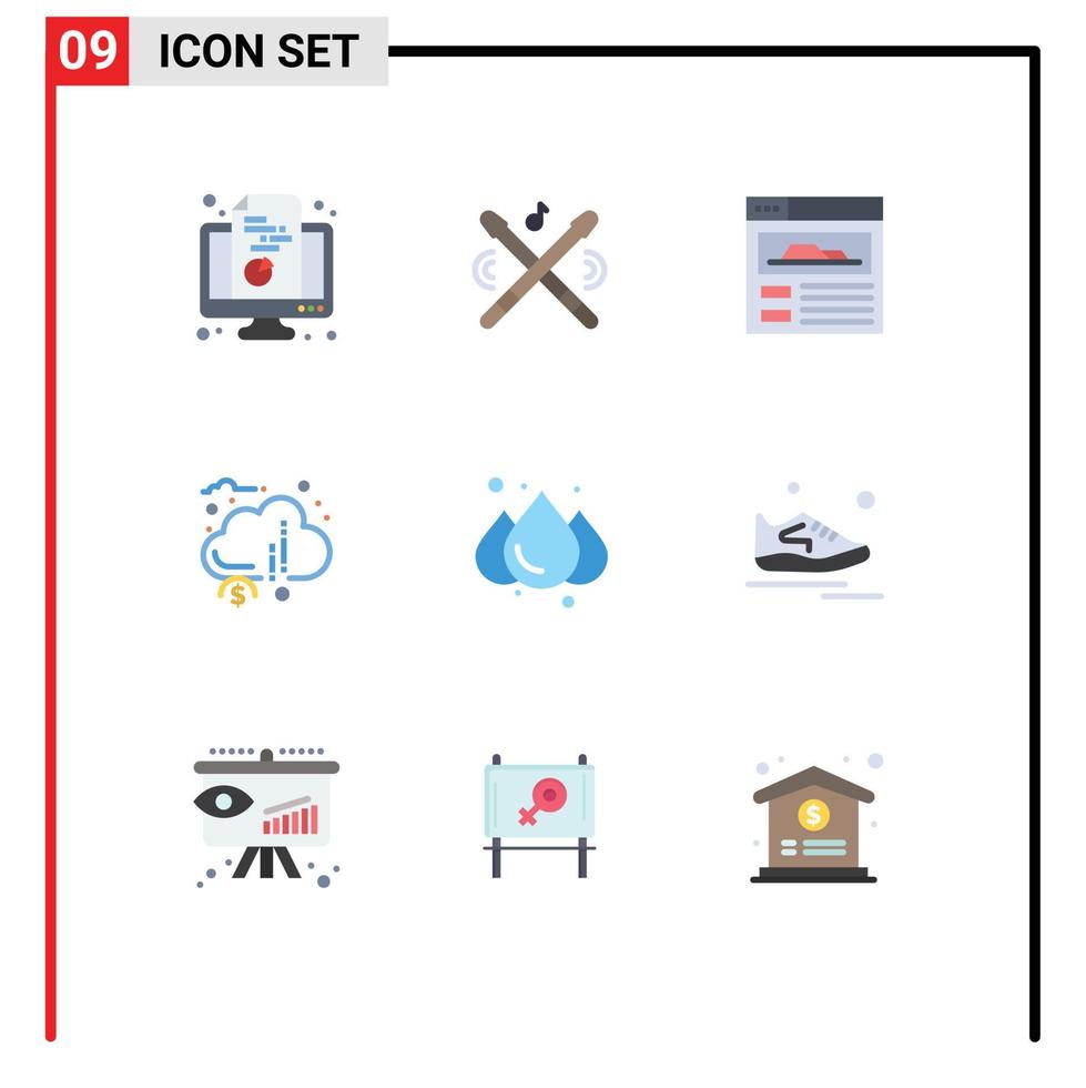 símbolos de iconos universales grupo de 9 colores planos modernos de fondos lluviosos palos elementos de diseño de vectores editables de crowdsourcing financiero