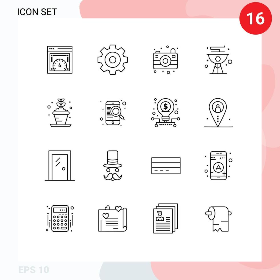 Set of 16 Vector Outlines on Grid for hobby plant image summer food Editable Vector Design Elements