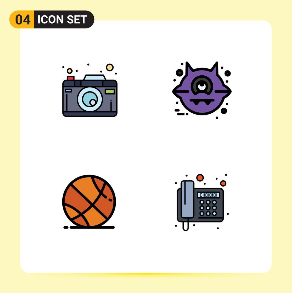 4 iconos creativos, signos y símbolos modernos de cámara, baloncesto, fotografía, teléfono de halloween, elementos de diseño vectorial editables vector