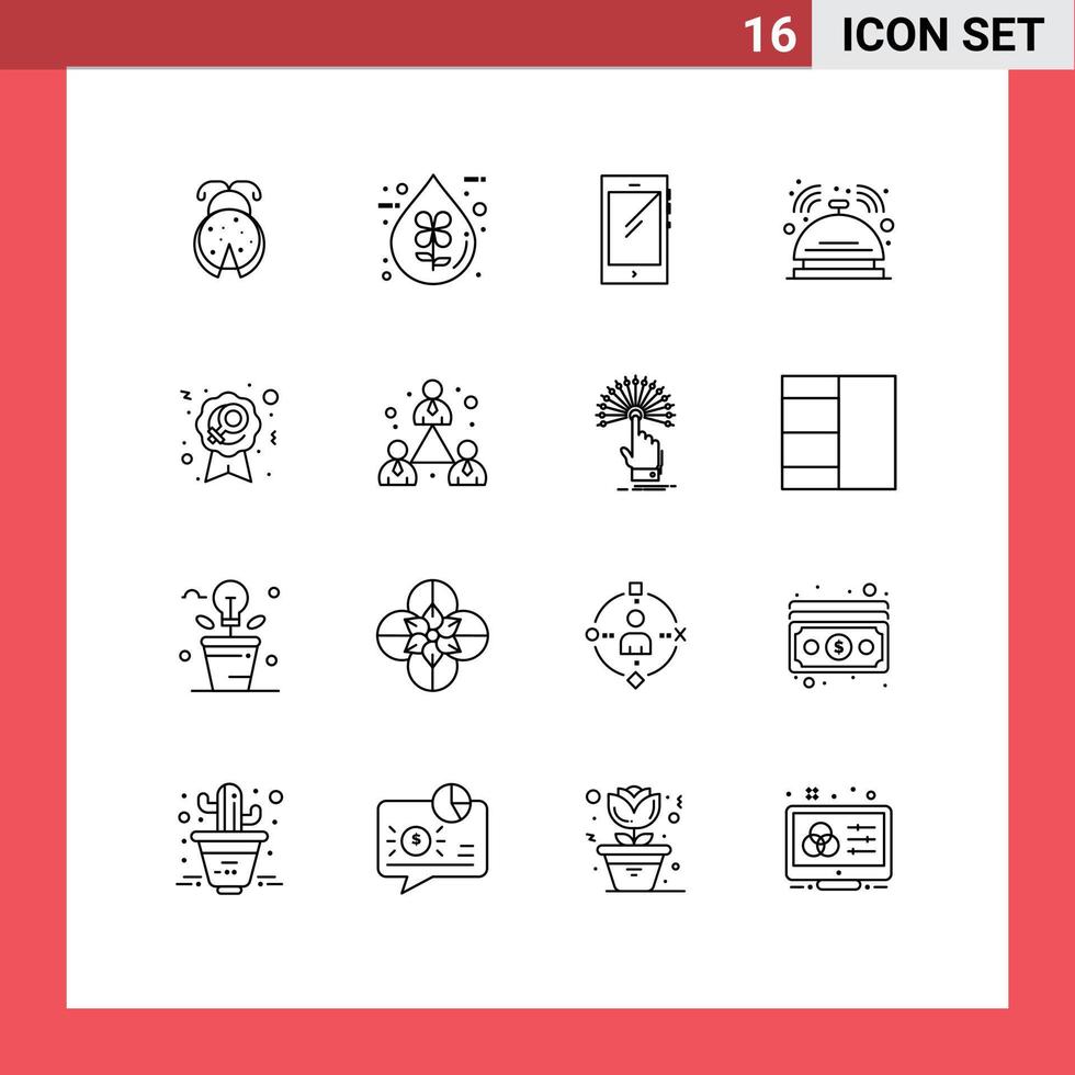 Pictogram Set of 16 Simple Outlines of room butler liquid bell android Editable Vector Design Elements