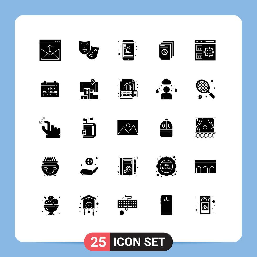 Solid Glyph Pack of 25 Universal Symbols of app invoice mardi gras money dollar Editable Vector Design Elements