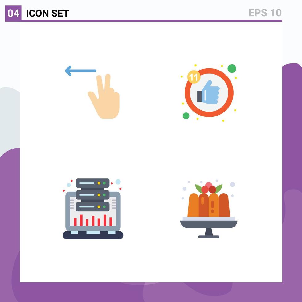 Set of 4 Modern UI Icons Symbols Signs for fingers statistic like analysis cake Editable Vector Design Elements