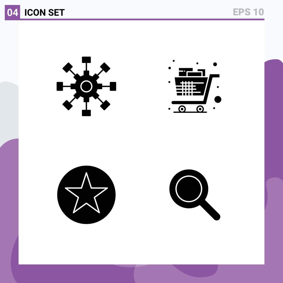 Modern Set of 4 Solid Glyphs and symbols such as business trolley network full circle Editable Vector Design Elements