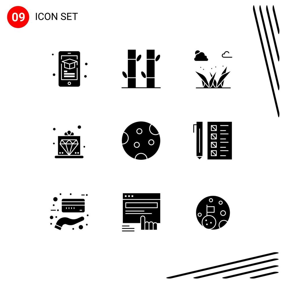 Pictogram Set of 9 Simple Solid Glyphs of moon service grass royal offer Editable Vector Design Elements