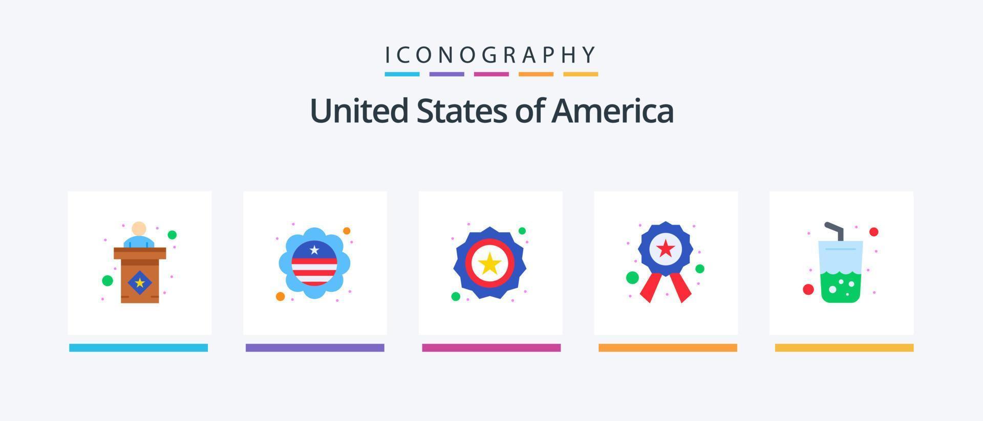 Paquete de íconos planos de EE. UU. 5 que incluye bebida. signo. americano. estrella. Insignia. diseño de iconos creativos vector