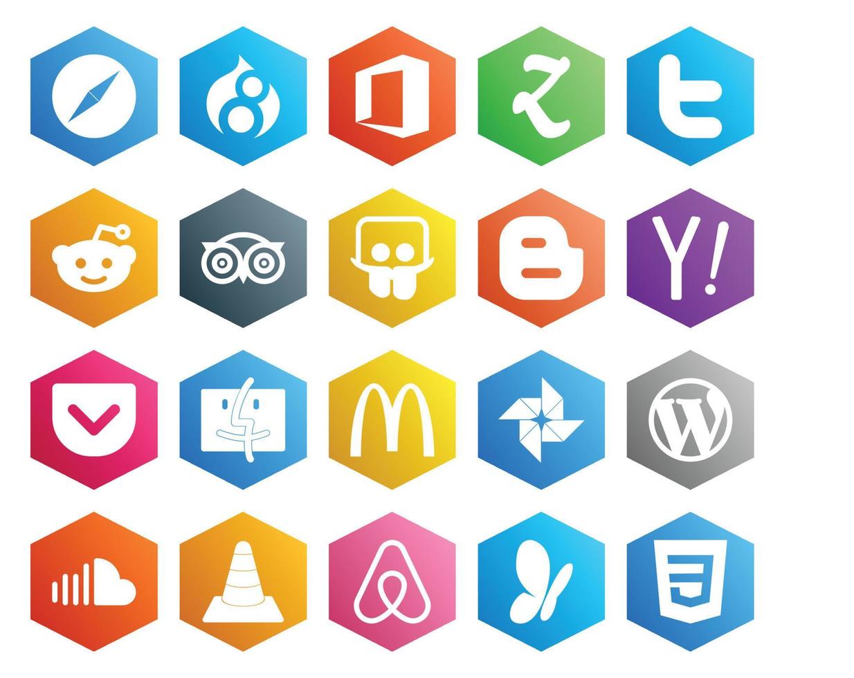 20 Social Media Icon Pack Including photo finder tripadvisor pocket yahoo vector