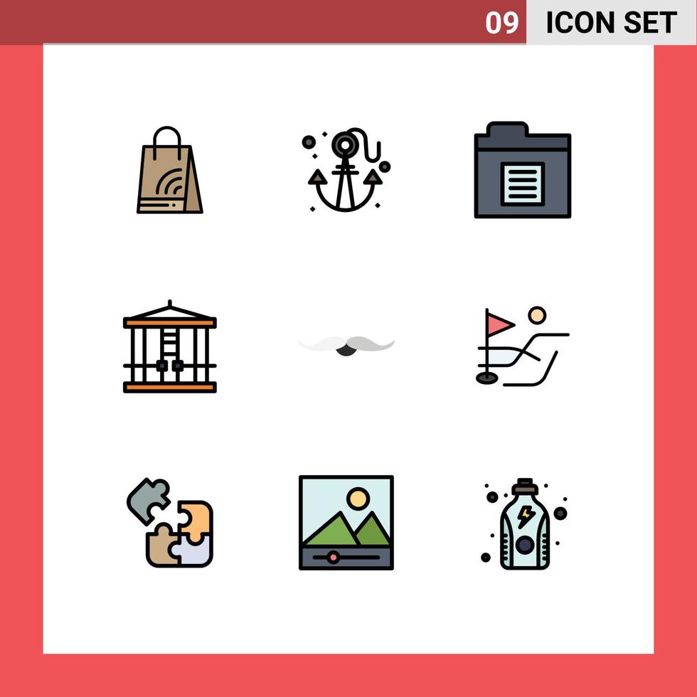 Universal Icon Symbols Group of 9 Modern Filledline Flat Colors of movember moustache document murder halloween Editable Vector Design Elements
