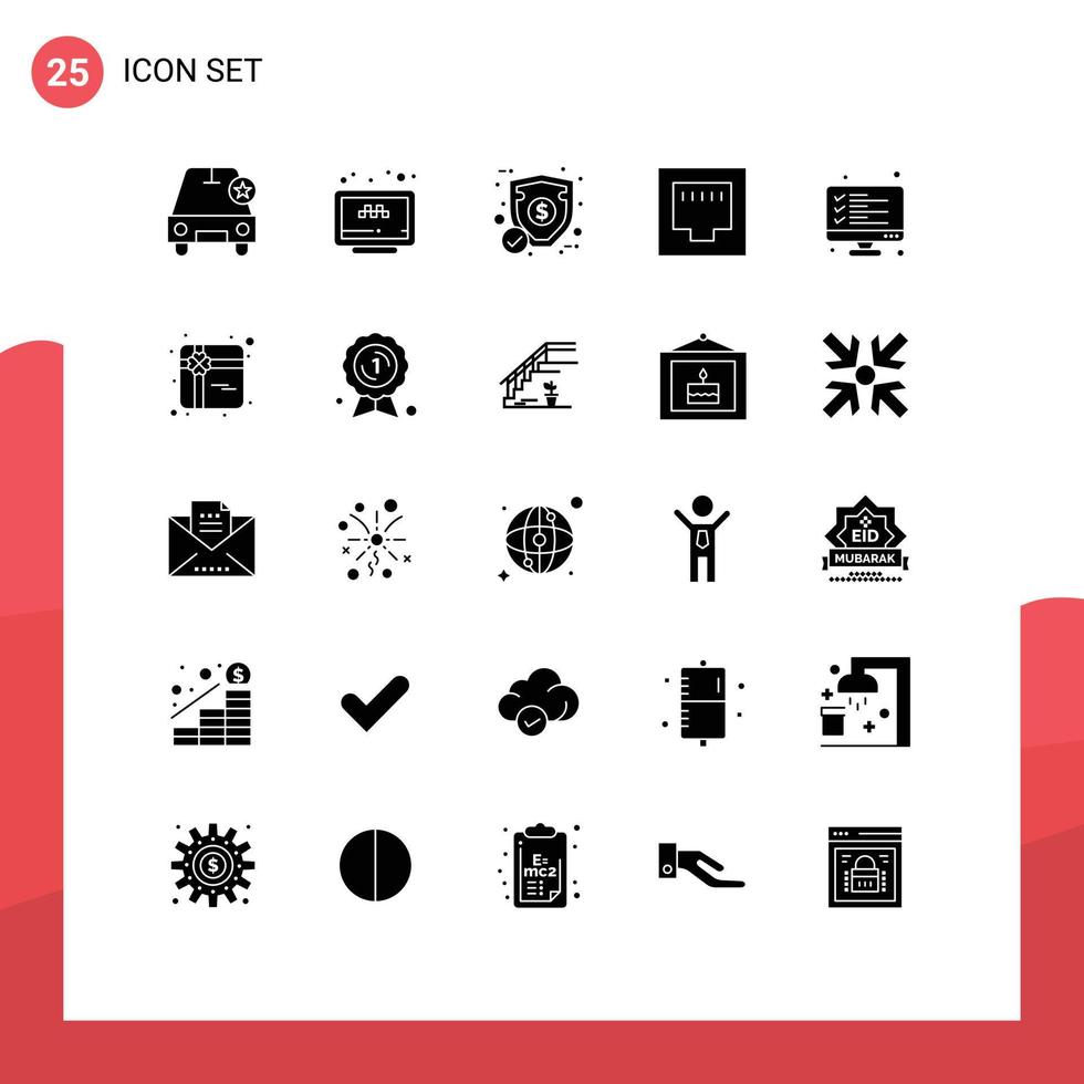 25 Universal Solid Glyphs Set for Web and Mobile Applications computer port website ethernet security Editable Vector Design Elements