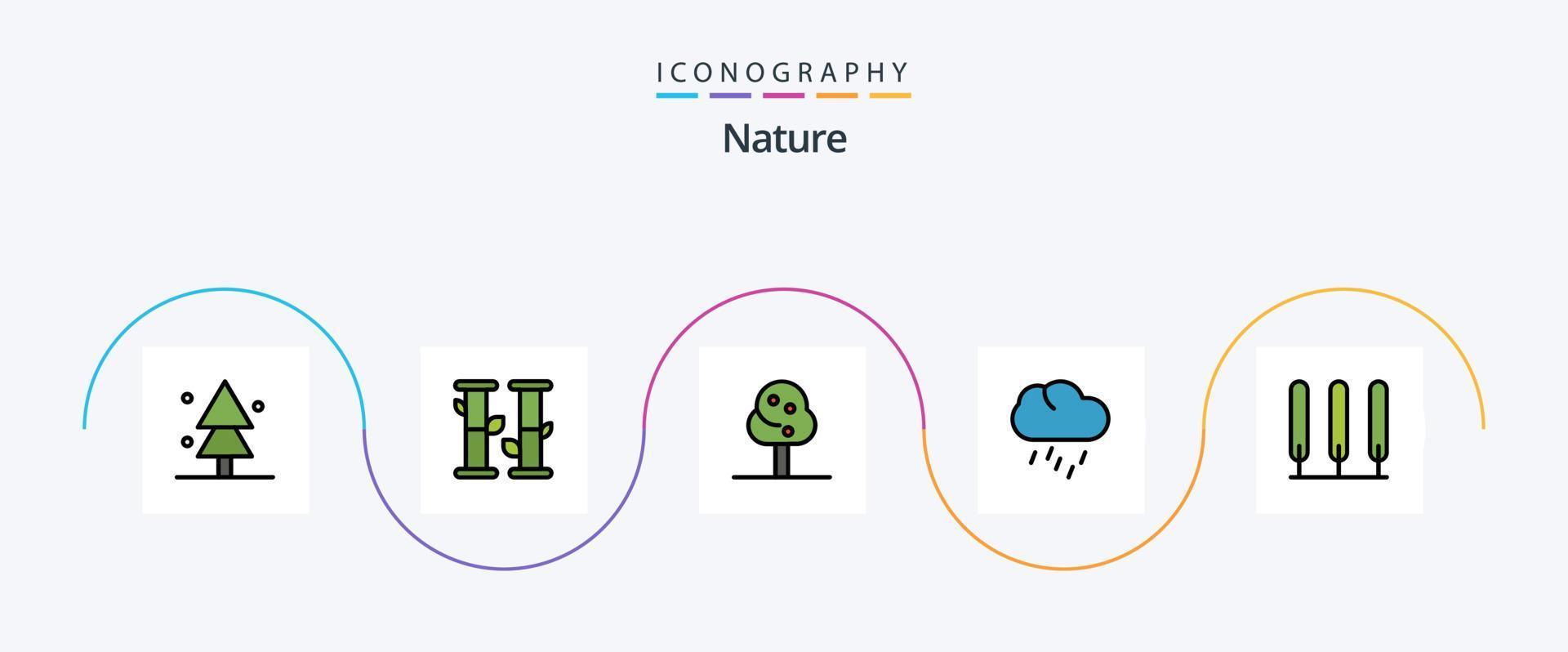 paquete de iconos de 5 planos llenos de línea natural que incluye. naturaleza. verano. ciprés. estación vector