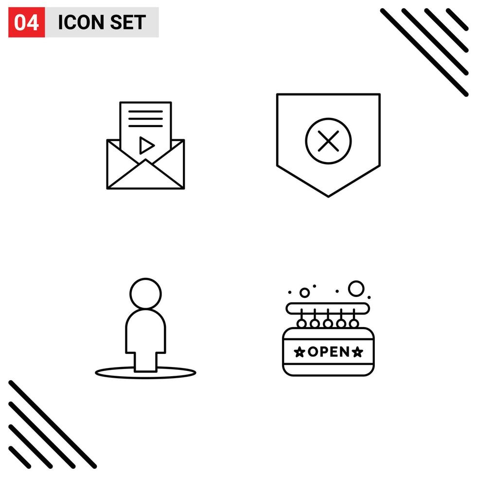 paquete de iconos de vector de stock de 4 signos y símbolos de línea para elementos de diseño de vector editables de placa de escudo de reproductor de video de personas de correo