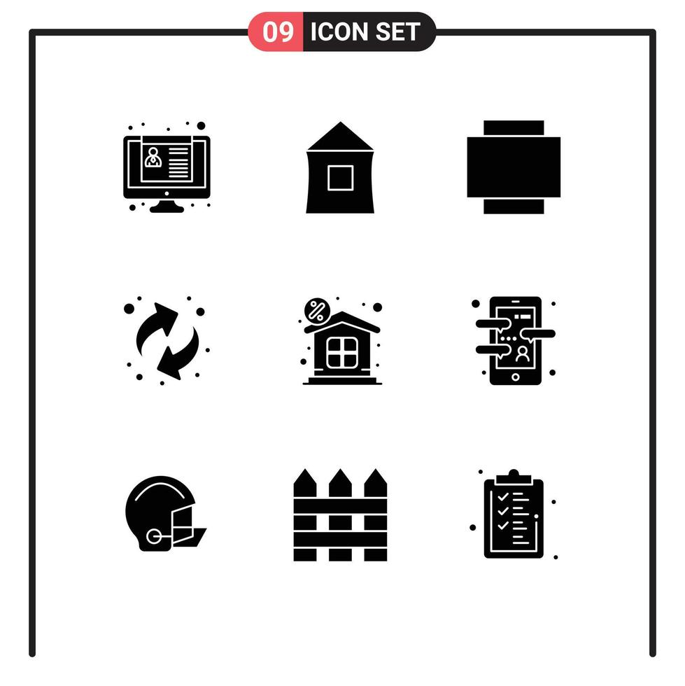 Editable Vector Line Pack of 9 Simple Solid Glyphs of property finance shack discount recycling Editable Vector Design Elements