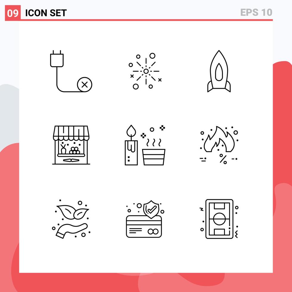 User Interface Pack of 9 Basic Outlines of agriculture startup crackers speedup rocket Editable Vector Design Elements