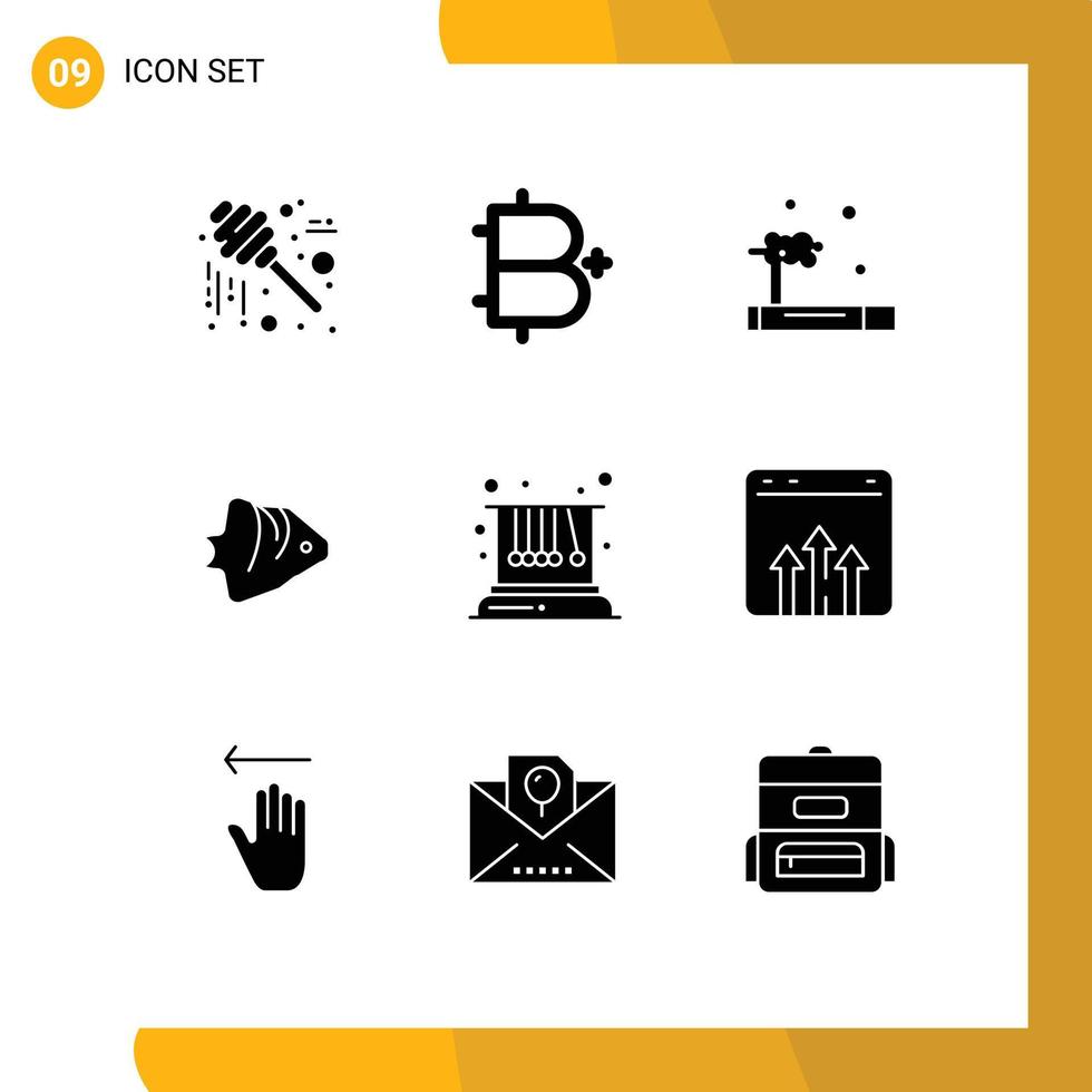 Set of 9 Commercial Solid Glyphs pack for banner ocean plus coral waste Editable Vector Design Elements