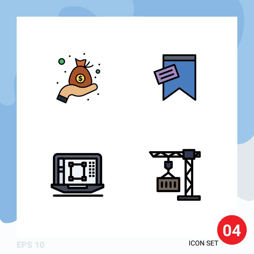User Interface Pack of 4 Basic Filledline Flat Colors of cash decrease bag sign enhance Editable Vector Design Elements