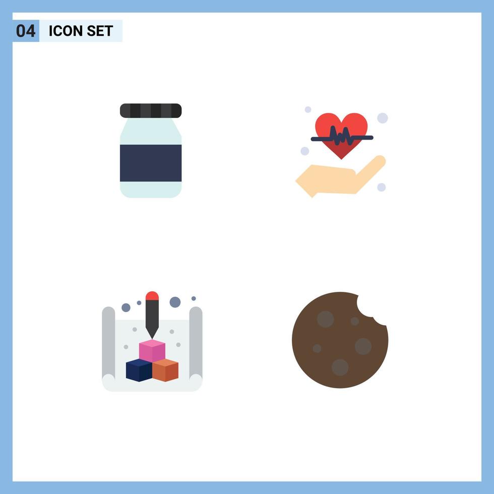 Pack of 4 creative Flat Icons of bottle web hold blue cookie Editable Vector Design Elements