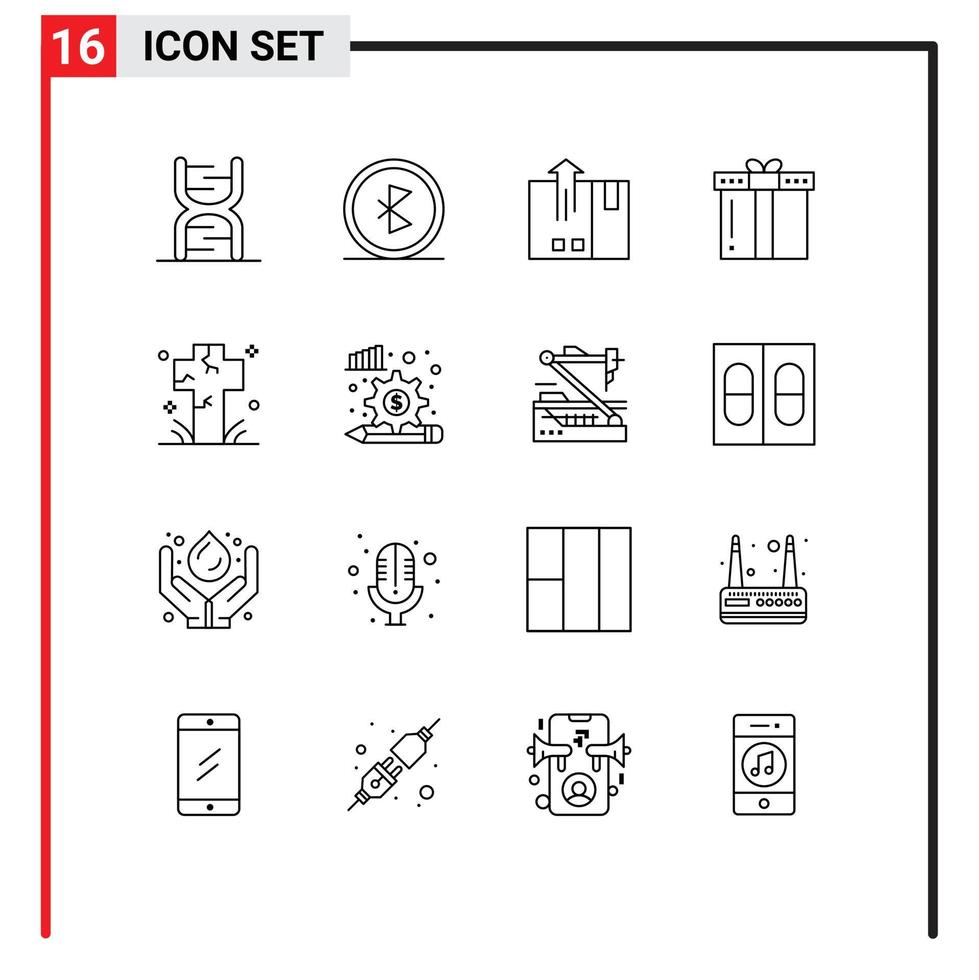 paquete de 16 signos y símbolos de esquemas modernos para medios impresos web, como elementos de diseño de vectores editables de entrega logística de red de cenas festivas