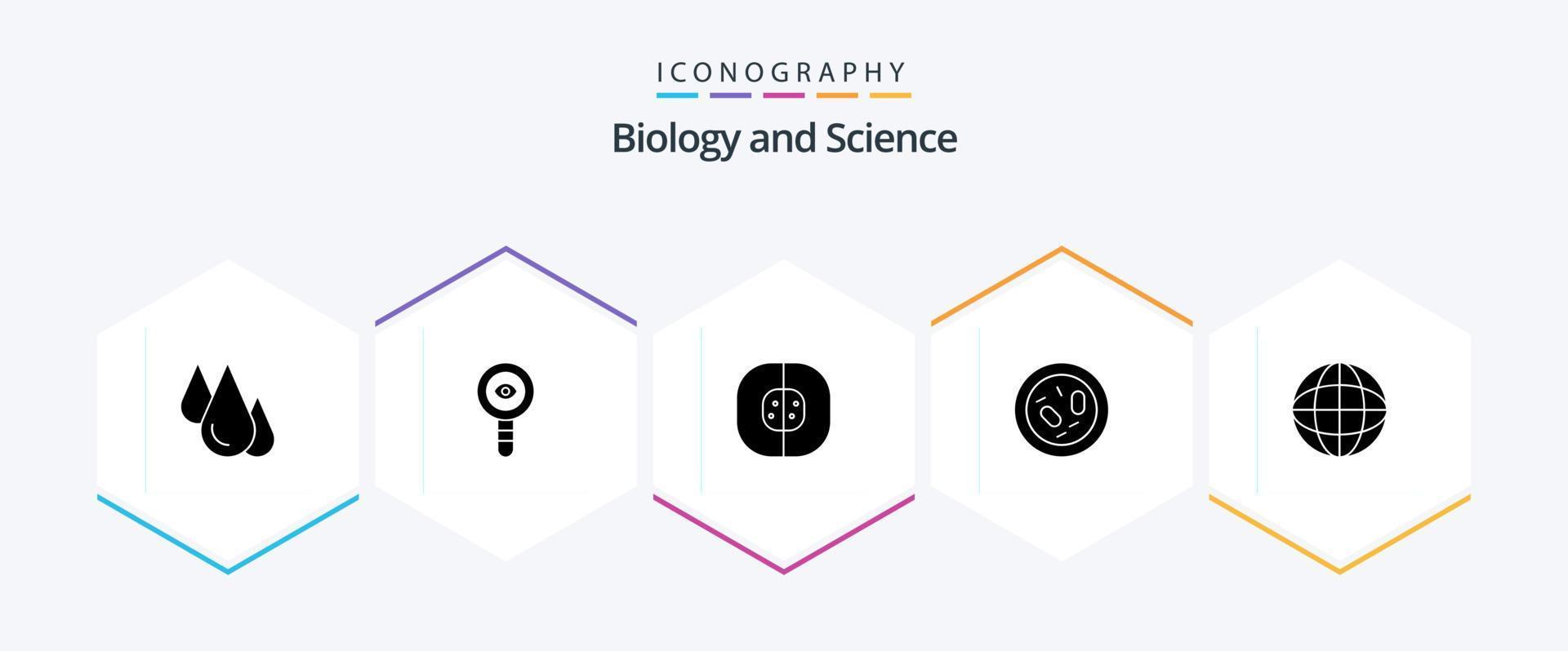 Biology 25 Glyph icon pack including germ. bacterium. laboratory. laboratory. cell vector