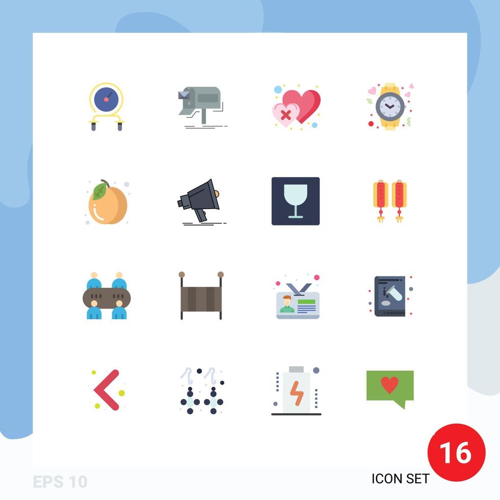 Flat Color Pack of 16 Universal Symbols of time like newsletter heart love Editable Pack of Creative Vector Design Elements