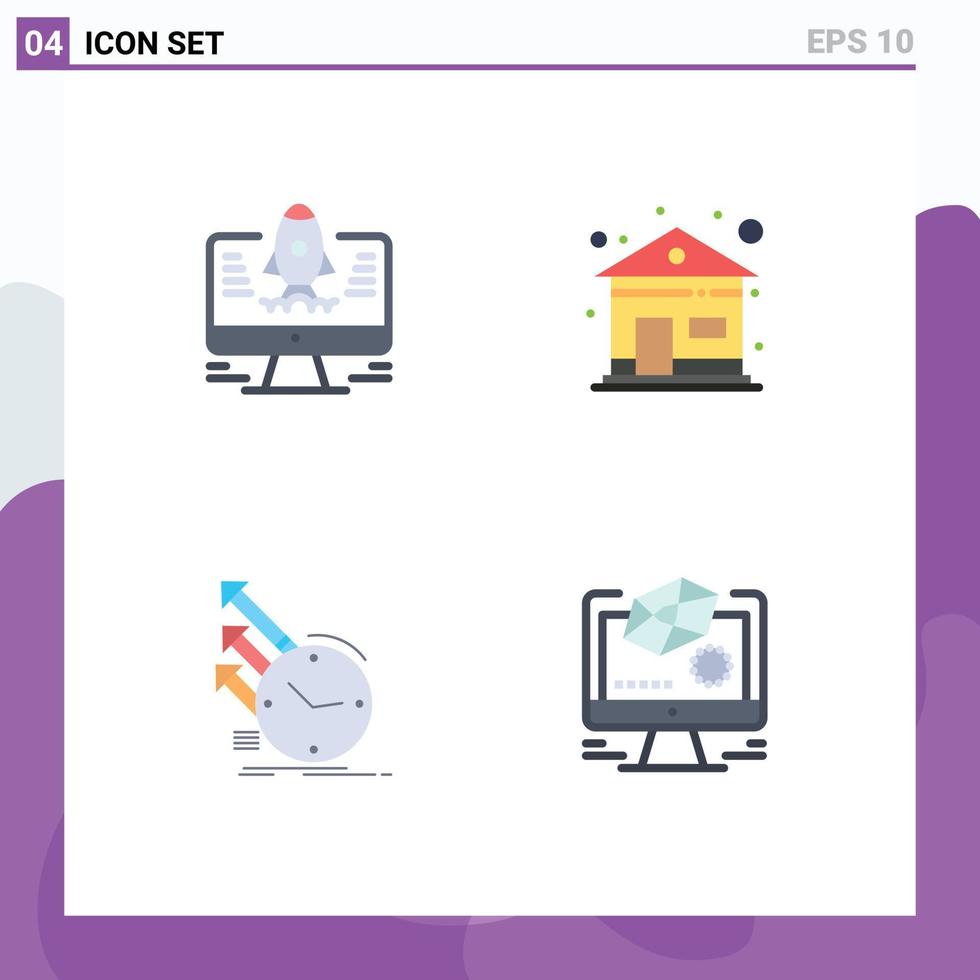 User Interface Pack of 4 Basic Flat Icons of computer regularities building detection animation Editable Vector Design Elements