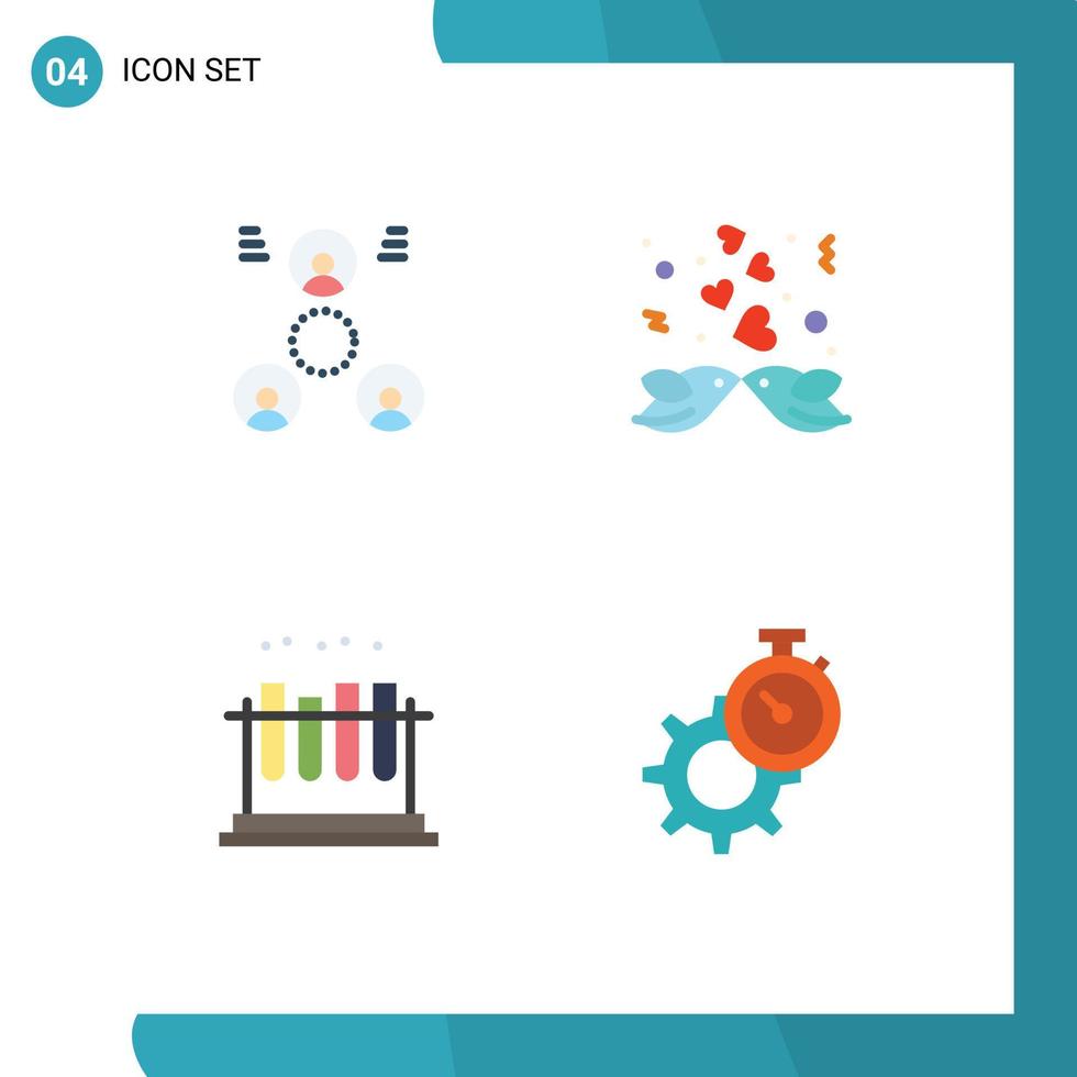 paquete de 4 signos y símbolos de iconos planos modernos para medios de impresión web, como elementos de diseño de vectores editables del tubo cardíaco de personas médicas de la empresa