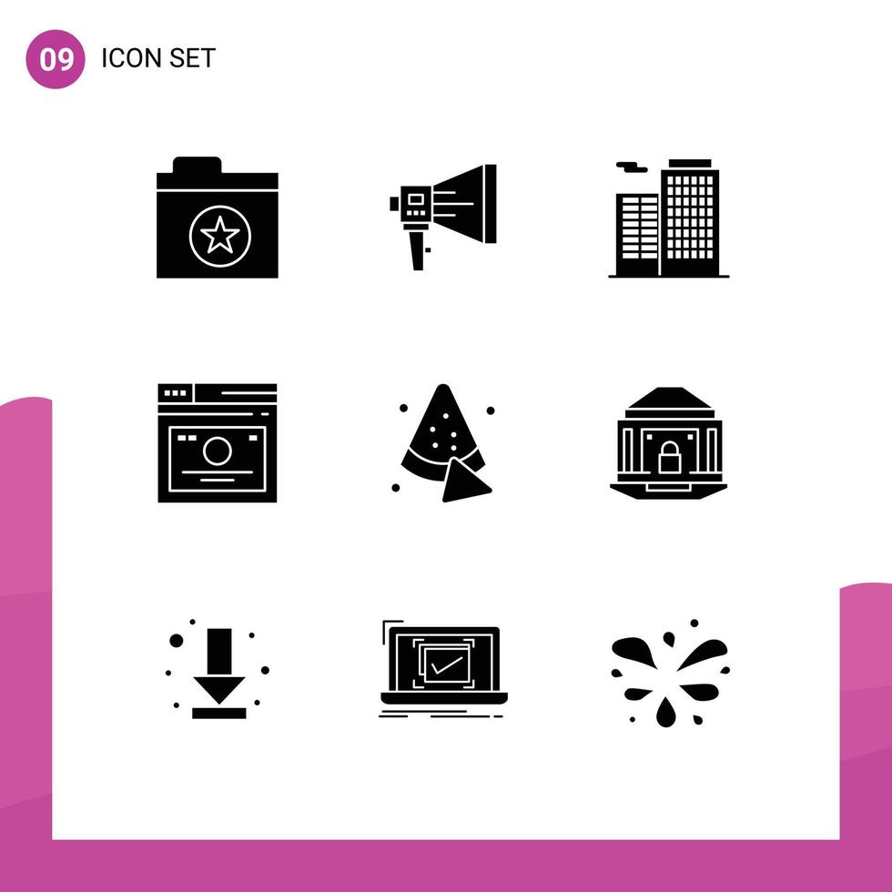 Modern Set of 9 Solid Glyphs Pictograph of web page speaker links house Editable Vector Design Elements