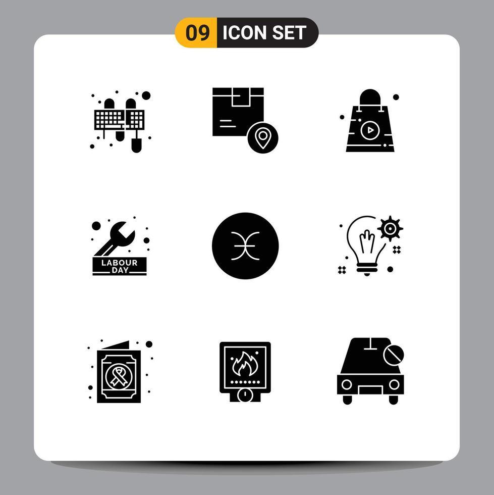 Stock Vector Icon Pack of 9 Line Signs and Symbols for wrench engineer product construction bag Editable Vector Design Elements