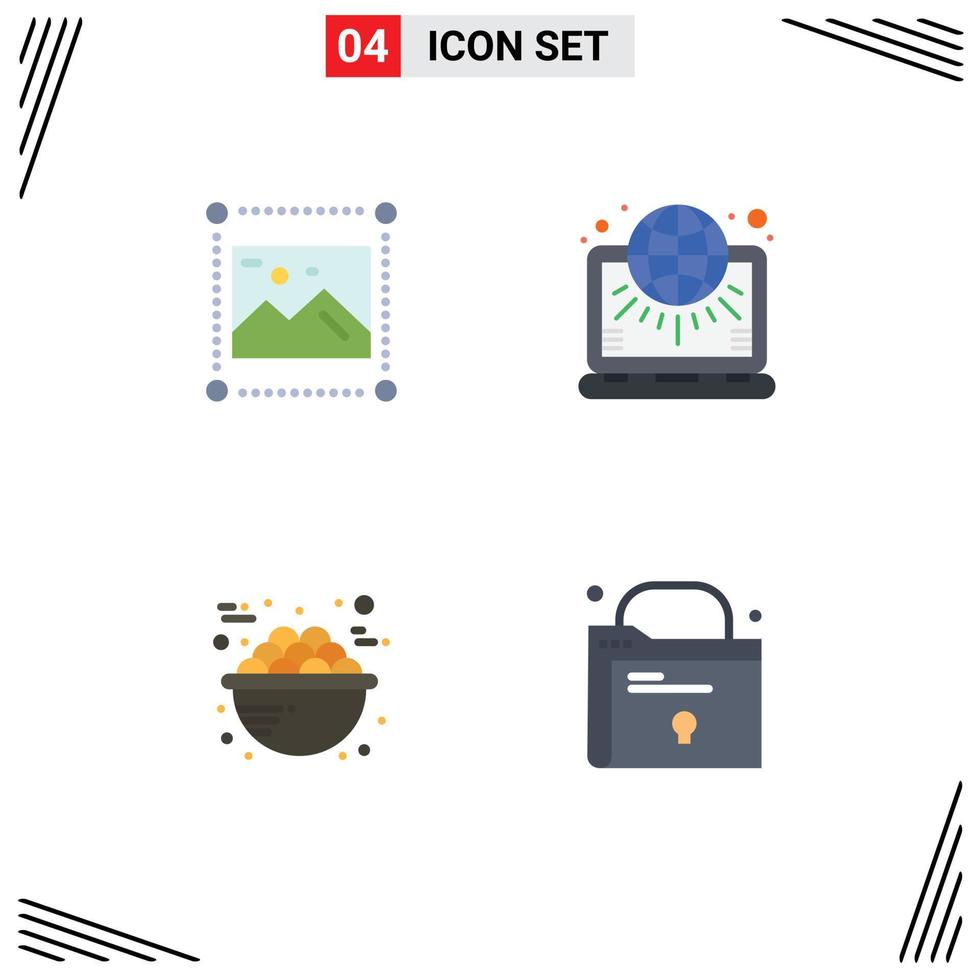 Set of 4 Commercial Flat Icons pack for design marketing graphics net food Editable Vector Design Elements