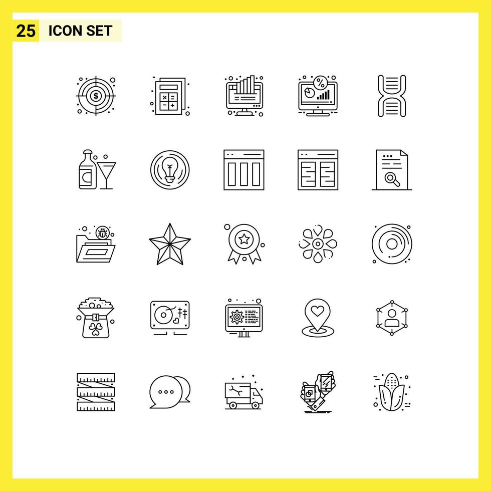 Modern Set of 25 Lines Pictograph of screen monitor graph display pie Editable Vector Design Elements