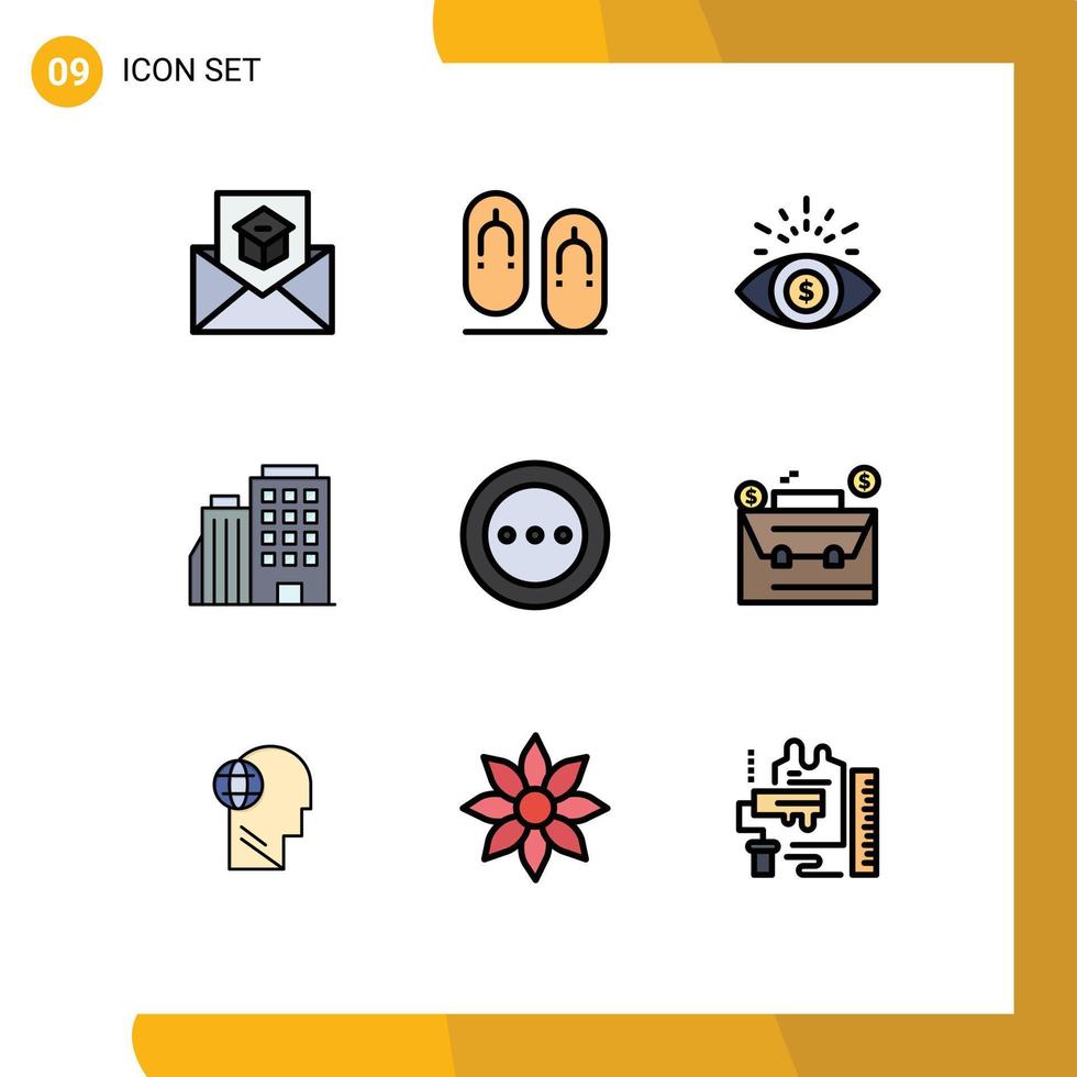 9 Filledline Flat Color concept for Websites Mobile and Apps layout city travel home hotel Editable Vector Design Elements