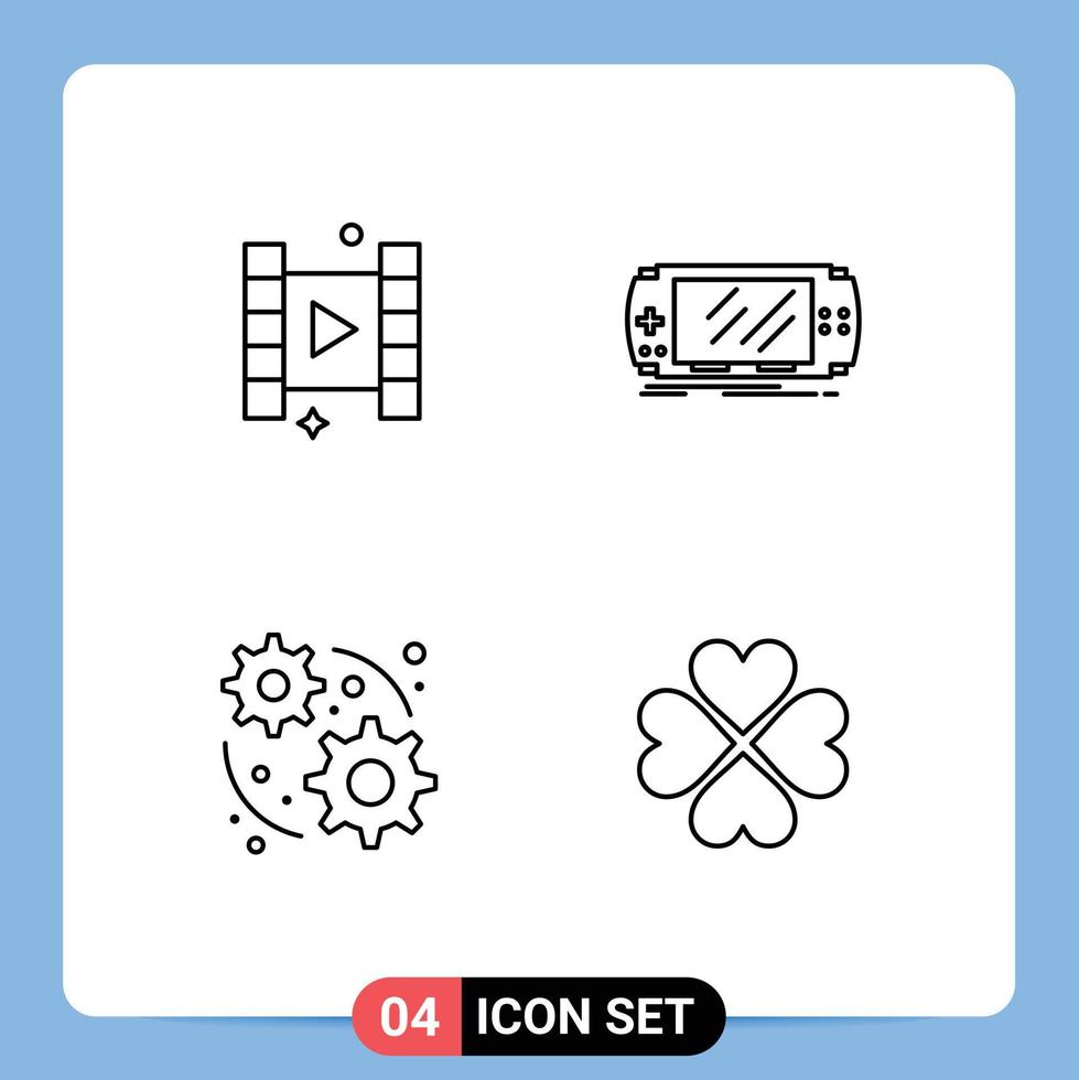 Editable Vector Line Pack of 4 Simple Filledline Flat Colors of video web console gaming heart Editable Vector Design Elements