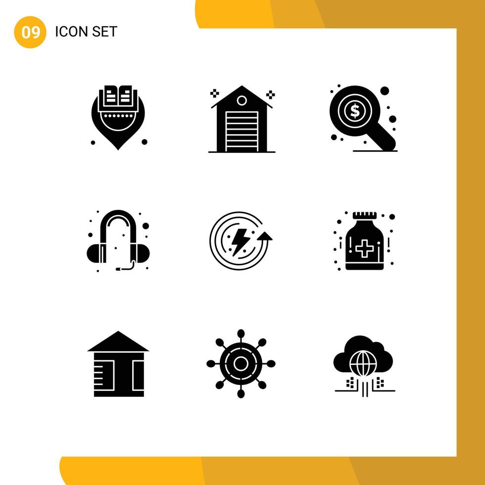 Universal Icon Symbols Group of 9 Modern Solid Glyphs of environmental protection ecology market earth day head phone Editable Vector Design Elements