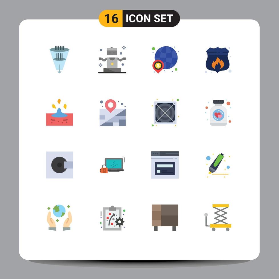 Modern Set of 16 Flat Colors Pictograph of fire protection yoga access money Editable Pack of Creative Vector Design Elements