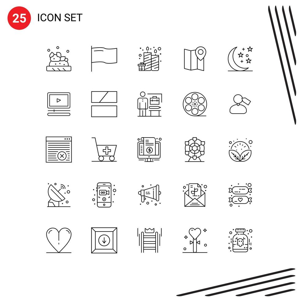 Line Pack of 25 Universal Symbols of video moon candles halloween marker Editable Vector Design Elements