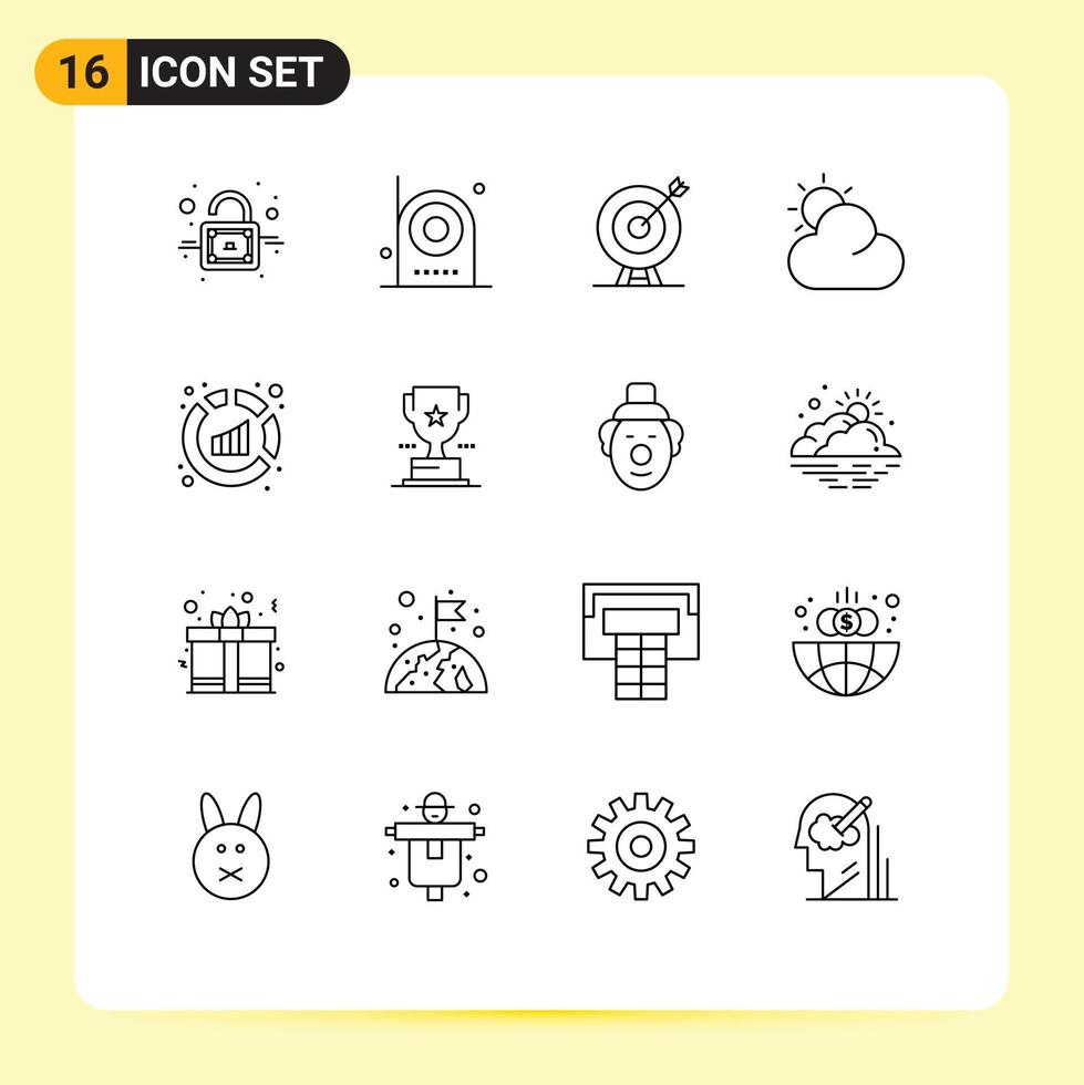 16 Universal Outline Signs Symbols of sales analytics target weather goal Editable Vector Design Elements