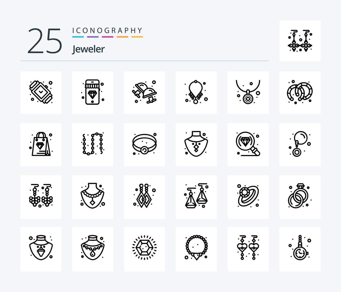 paquete de iconos de 25 líneas de joyería que incluye aros. collar. brazalete. joyas. accesorios vector