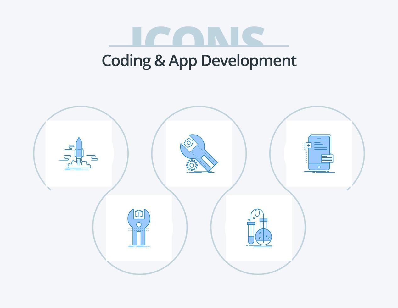 Coding And App Development Blue Icon Pack 5 Icon Design. settings. space. lab. shuttle. publish vector
