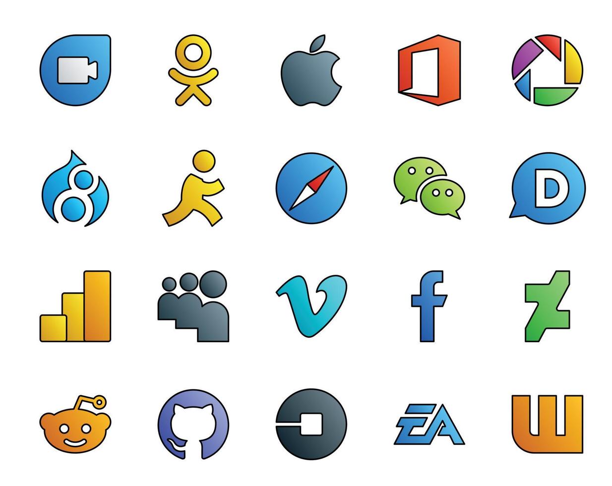 20 Social Media Icon Pack Including deviantart video browser vimeo google analytics vector
