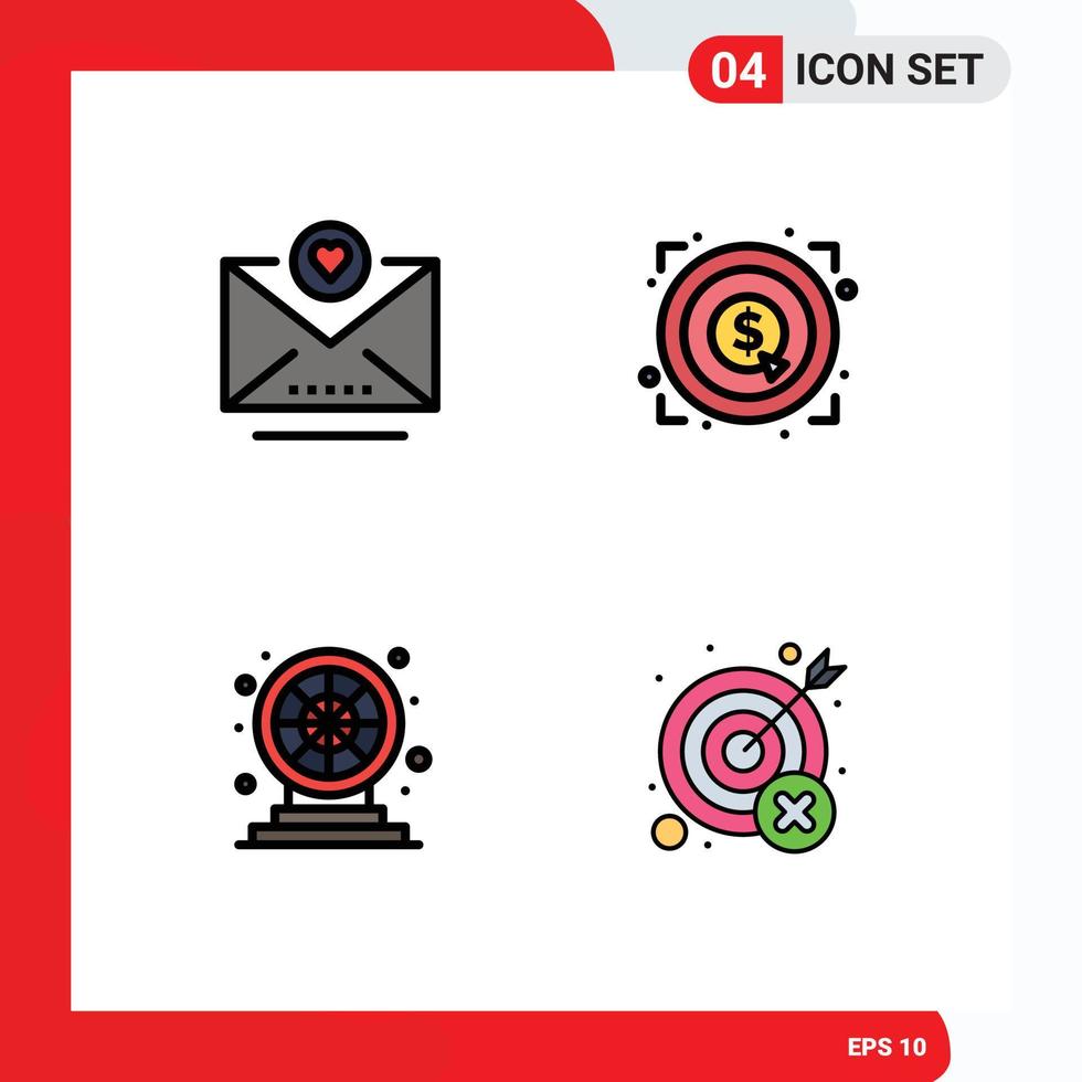 Group of 4 Modern Filledline Flat Colors Set for email game marketing target fail Editable Vector Design Elements