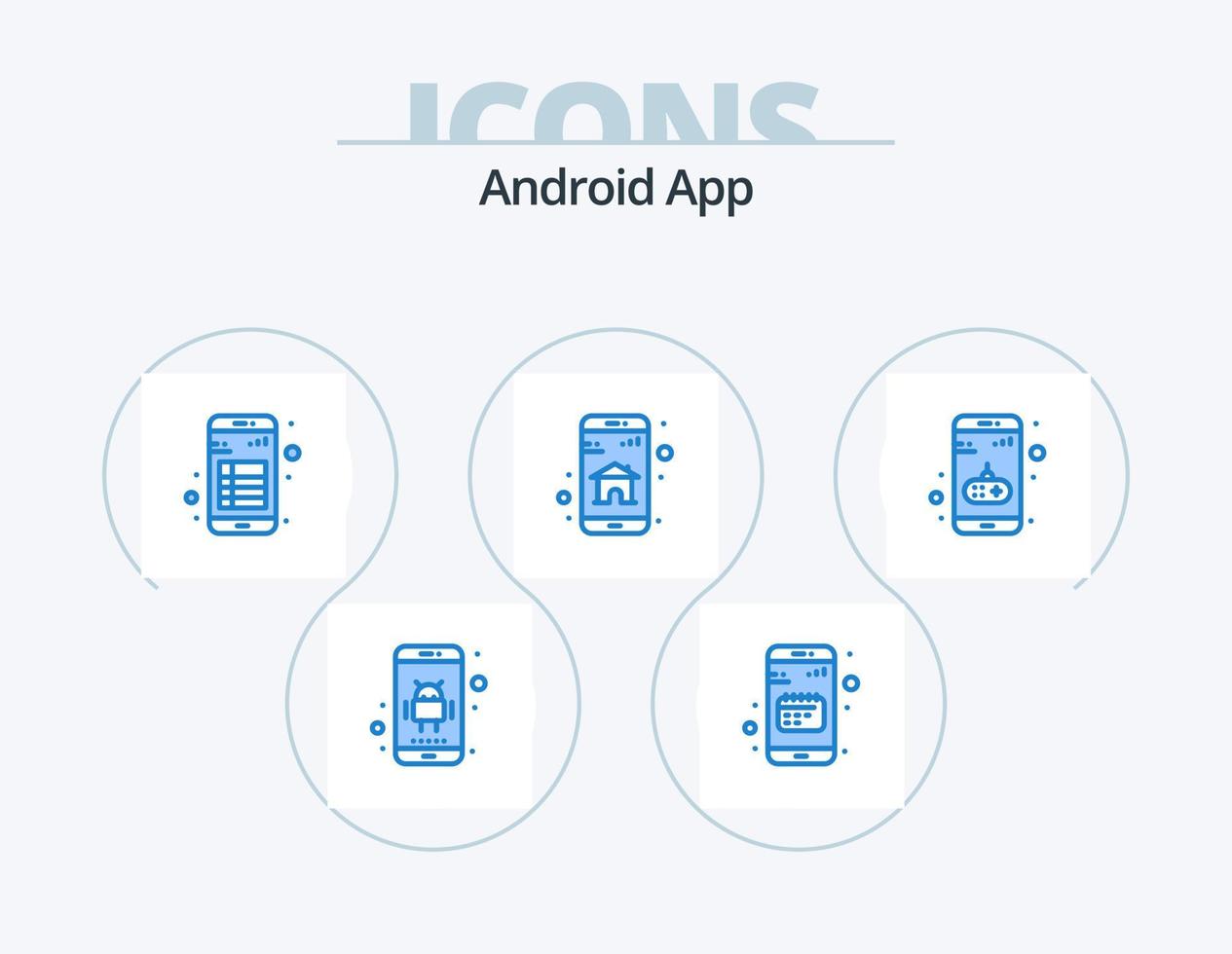 Android App Blue Icon Pack 5 Icon Design. mobile app. home. mobile. app. note vector