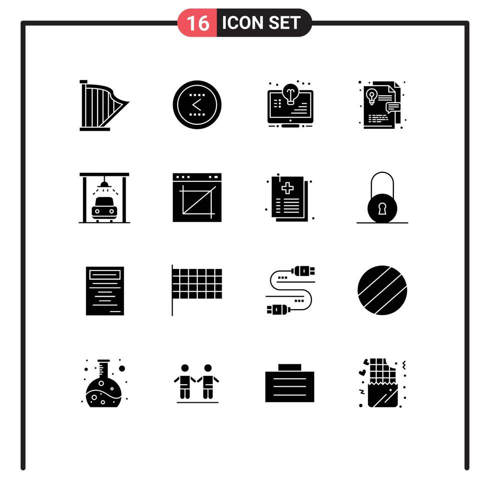 Pack of 16 Modern Solid Glyphs Signs and Symbols for Web Print Media such as graphic design idea left monitor light Editable Vector Design Elements