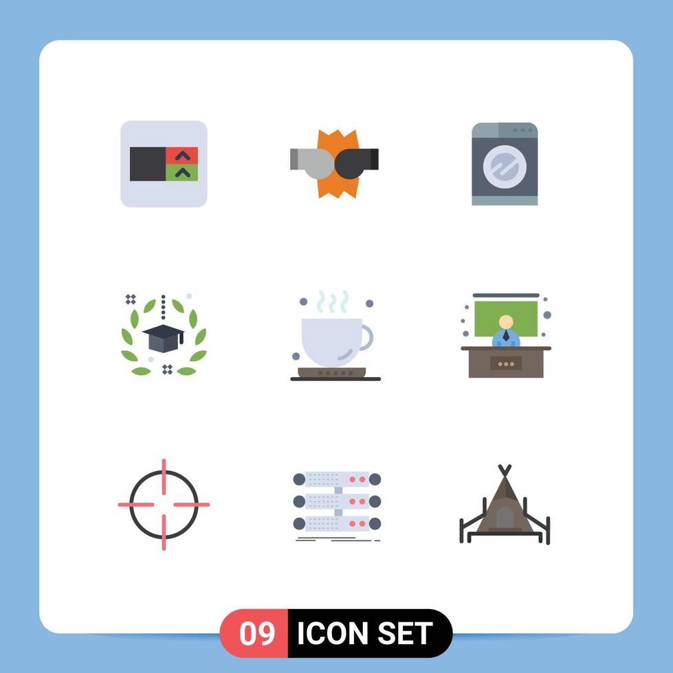 9 Flat Color concept for Websites Mobile and Apps office coffee washing university hat Editable Vector Design Elements