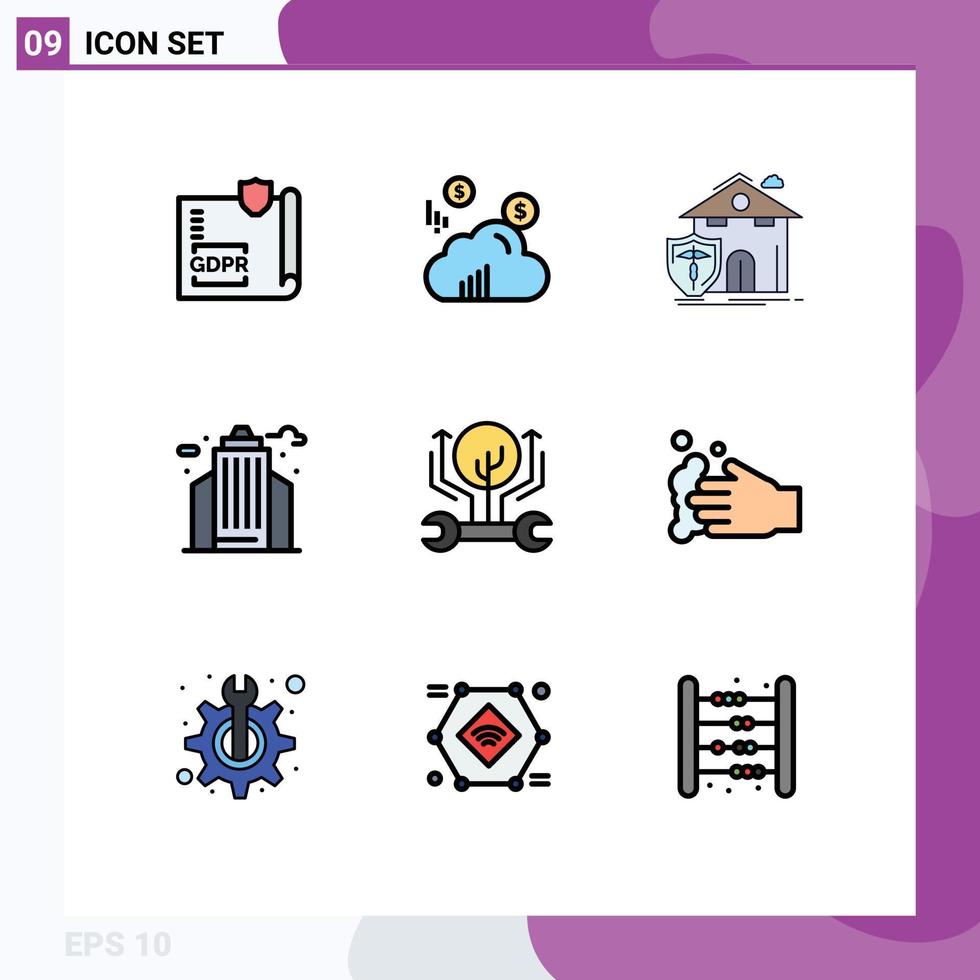 Universal Icon Symbols Group of 9 Modern Filledline Flat Colors of development building insurance life protection Editable Vector Design Elements
