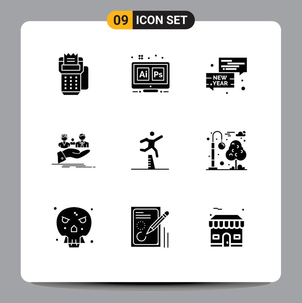 Pack of 9 creative Solid Glyphs of life health tool insurance conversation Editable Vector Design Elements