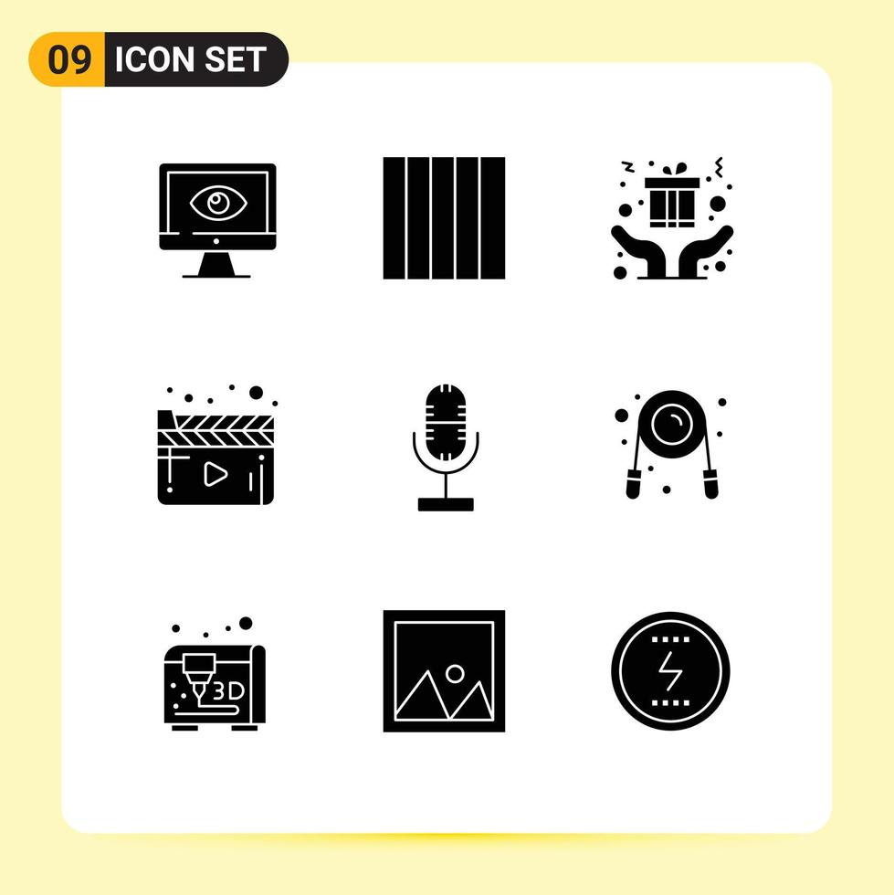 9 Universal Solid Glyph Signs Symbols of broadcast video hands player cinema Editable Vector Design Elements