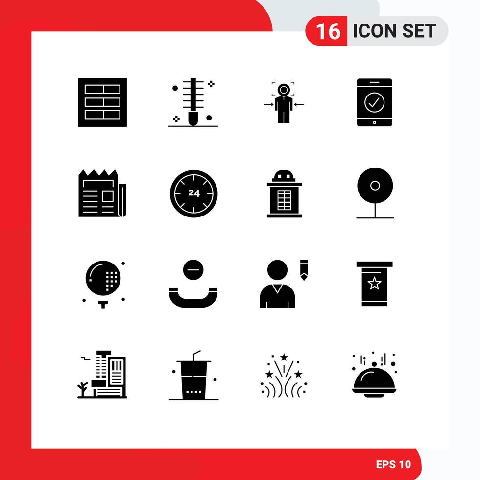 Solid Glyph Pack of 16 Universal Symbols of media complete hair goal target Editable Vector Design Elements